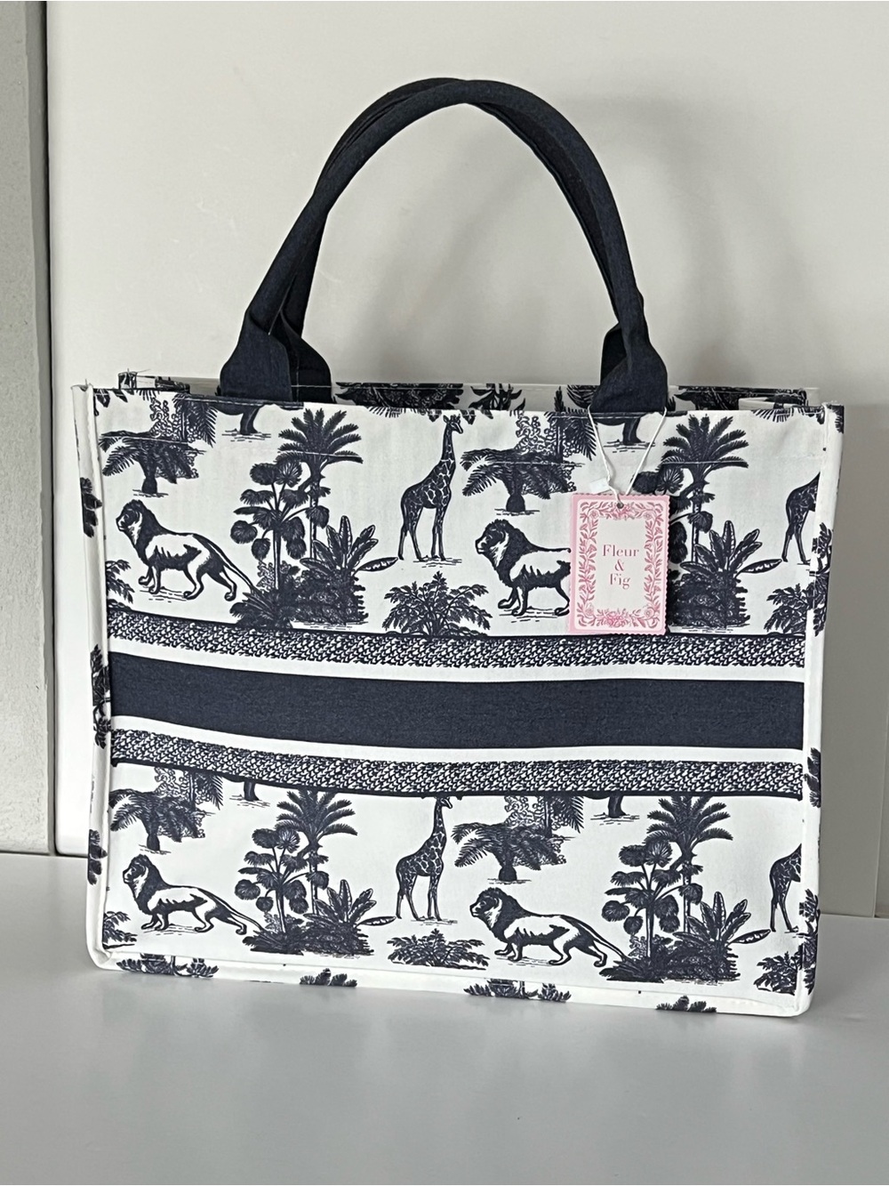 Fleur & Fig Blue White Animal Print Book Tote Bag NWT